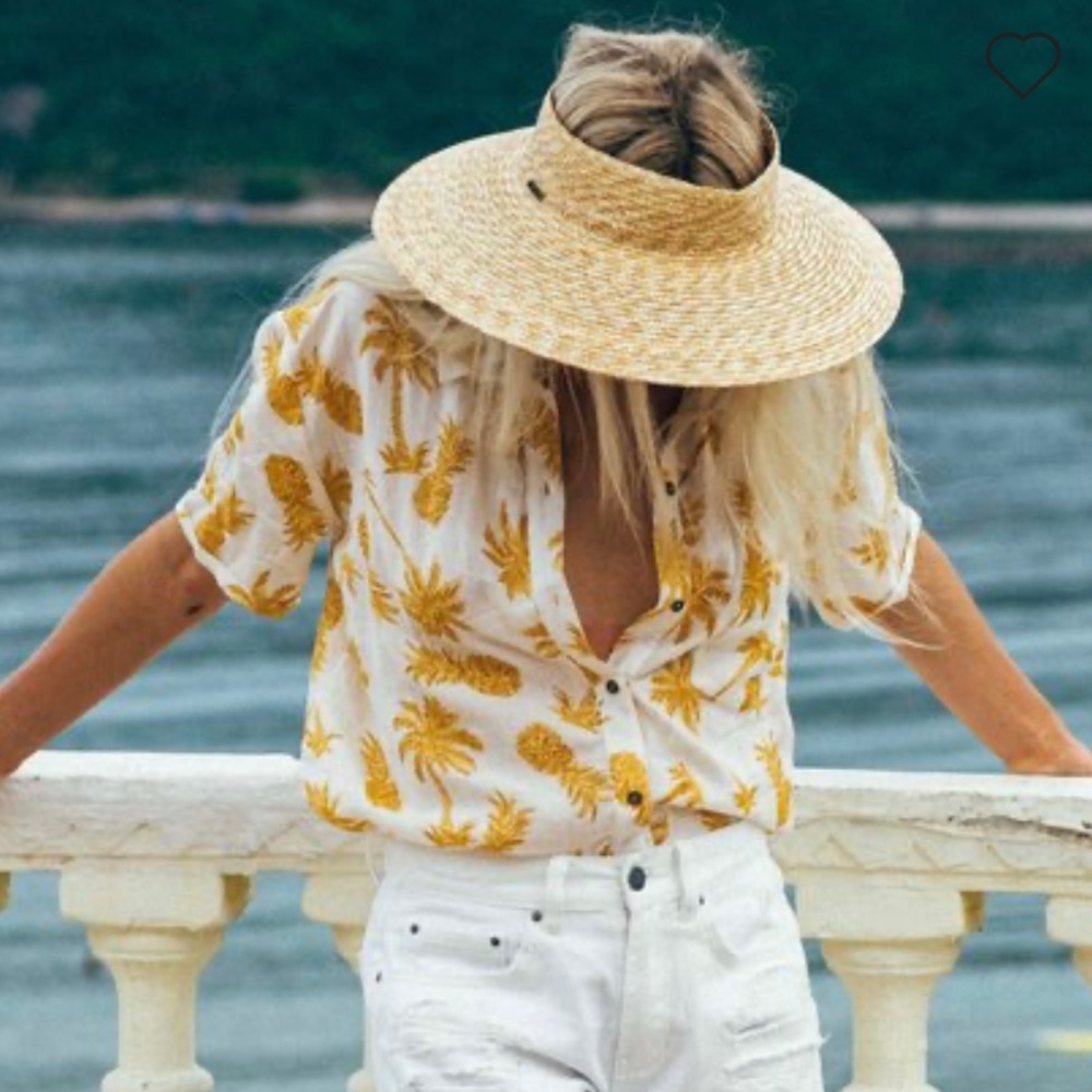 Billabong White Button-Down Shirt with Yellow Pineapple Print